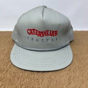 VTG Caterpillar Tractor Hat Snap Back Gray Rope Trucker CAT Cap OSFA Made In USA